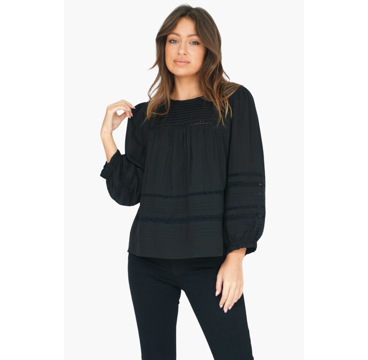 Женская блузка Paneros Clothing Cotton Dawn with lace in Black, цвет: Чёрный — фото 1