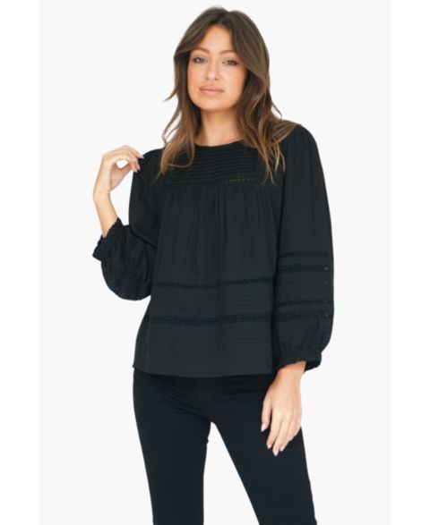 Женская блузка Paneros Clothing Cotton Dawn with lace in Black, цвет: Чёрный
