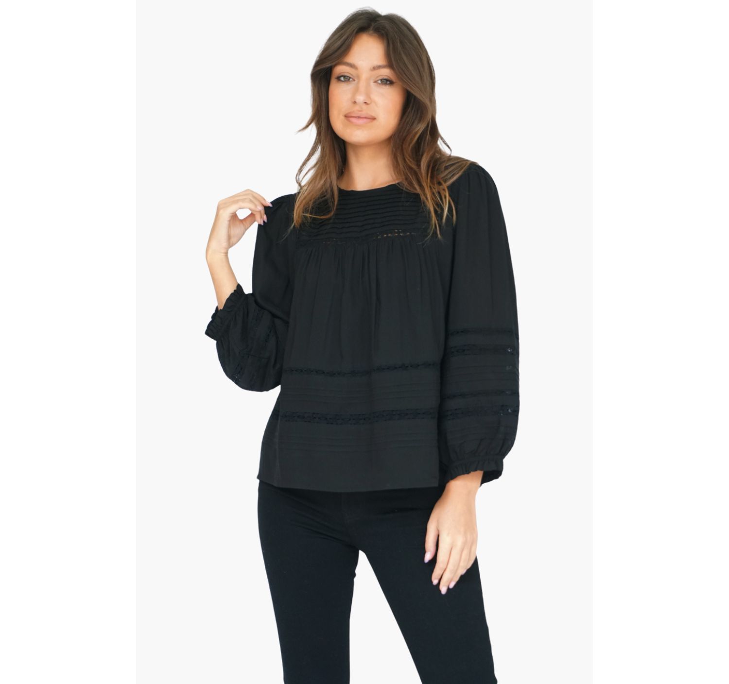 Women's Cotton Dawn Blouse with lace in Black