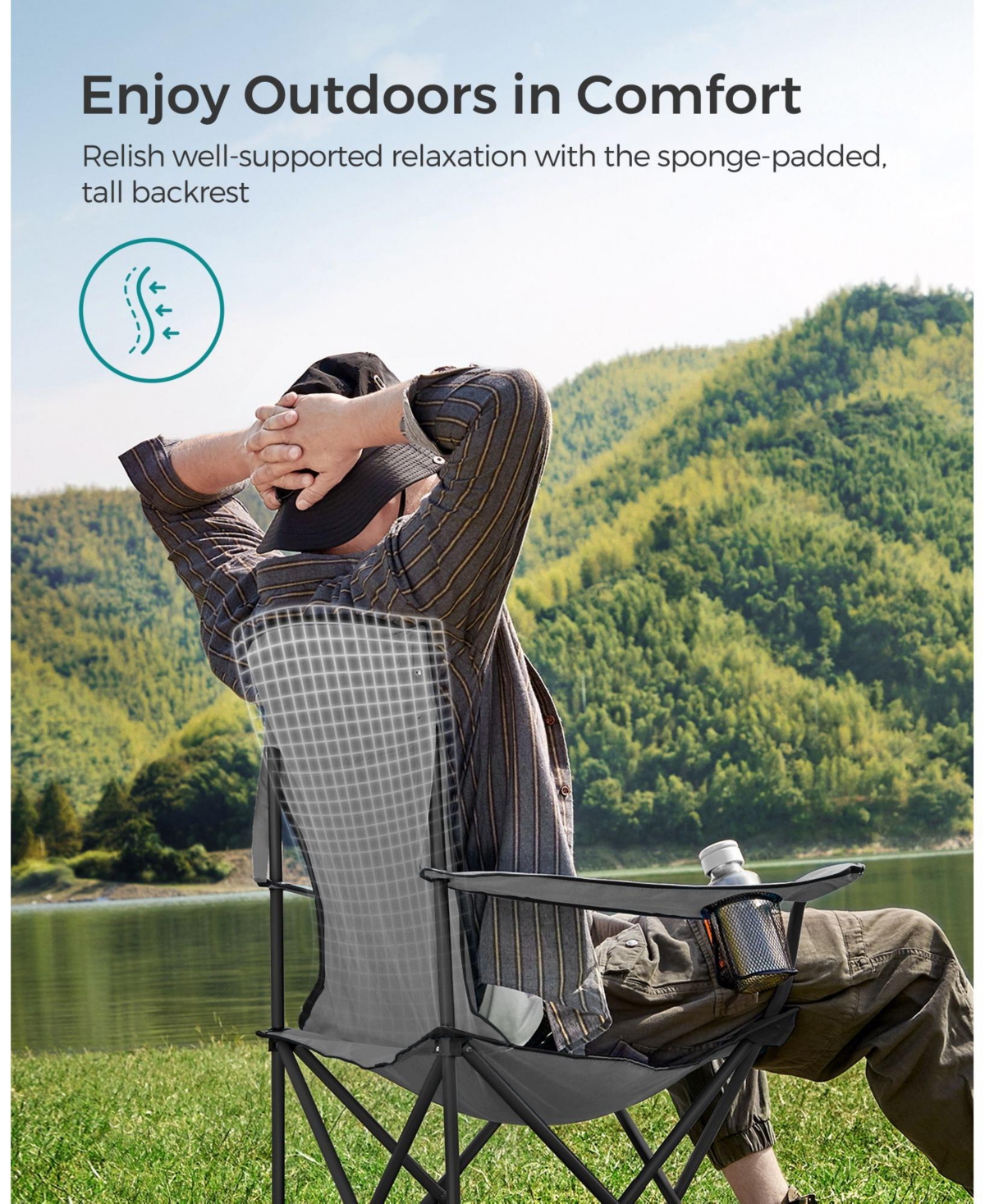 Slickblue Heavy Duty Folding Camping Chair with Comfortable Sponge Seat and Cup Holder