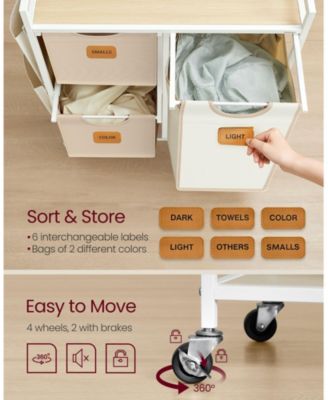 4-Compartment Laundry Hamper, Rolling Laundry Sorter Cart with Shelves, Side Pockets &amp; 6 Labels