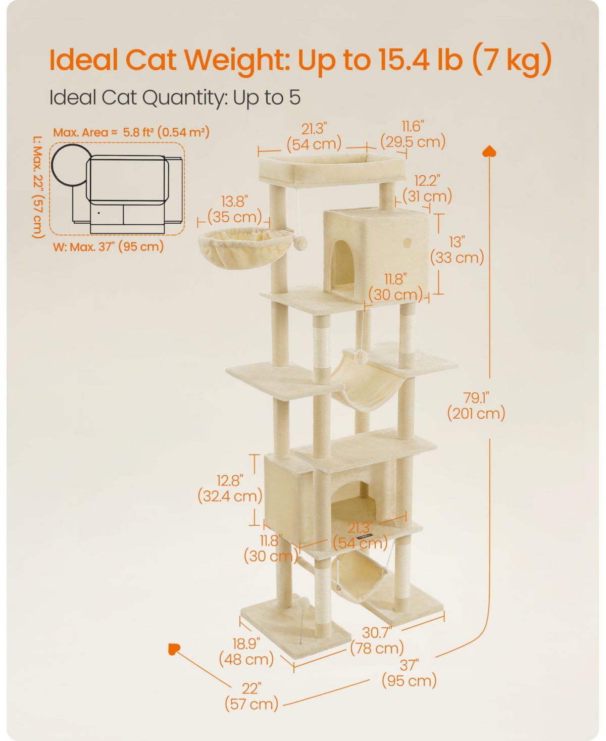 Slickblue 79.1-Inch Tall Cat Tree Multi-Level Large Cat Condo with 4 Scratching Posts for Indoor Cats