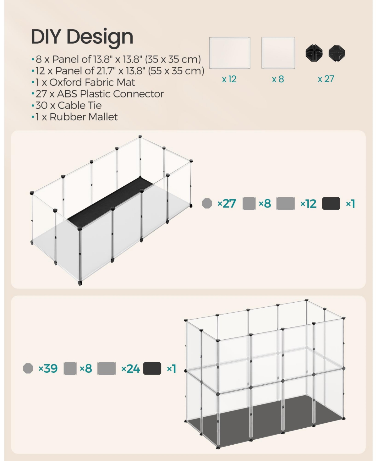Slickblue Portable Pet Playpen with Floor and Removable Oxford Fabric Mat for Indoor & Outdoor Use