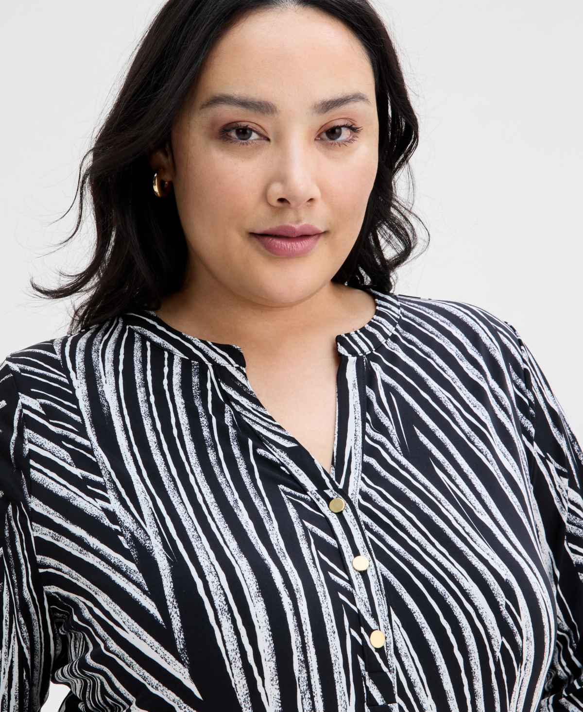 Inc International Concepts Inc Plus Size Printed Split-neck Top, Exclusively At Macy's In Pia Stripe