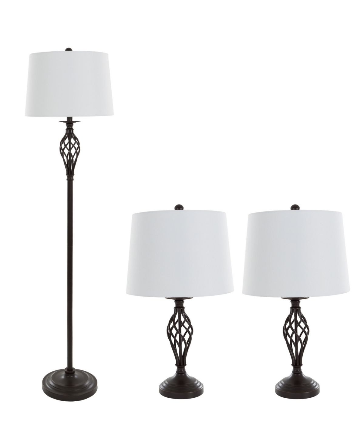 LAVISH HOME SPIRAL CAGE DESIGN TABLE AND FLOOR LAMP, SET OF 3 