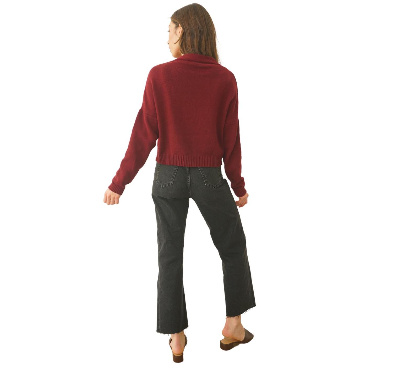 Women's Cotton Diana Crop Cardigan in Burgundy