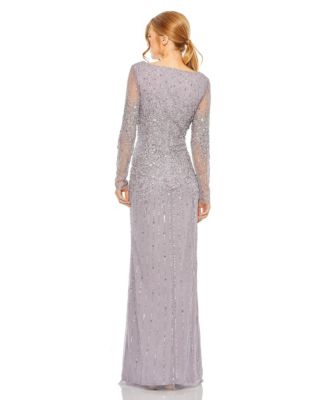 Mac Duggal Women's High Neck Sequin Embellished Long Sleeve