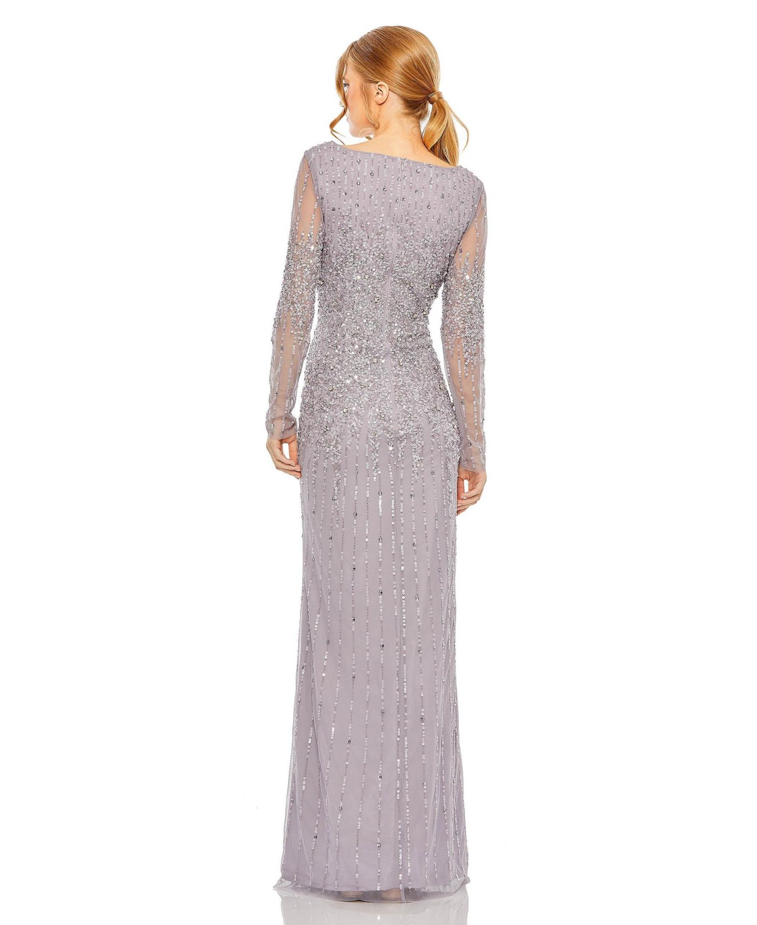 Women's High Neck Sequin Embellished Long Sleeve A Line Gown