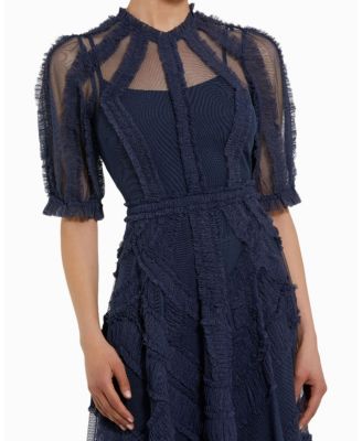 Women's High Neck Puff Sleeve Ruffle Tiered Dress