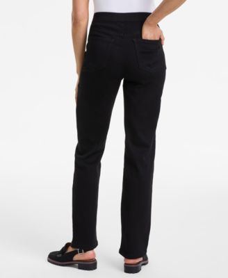 Petite Mid-Rise Pull-On Straight-Leg Jeans, Exclusively at Macy's