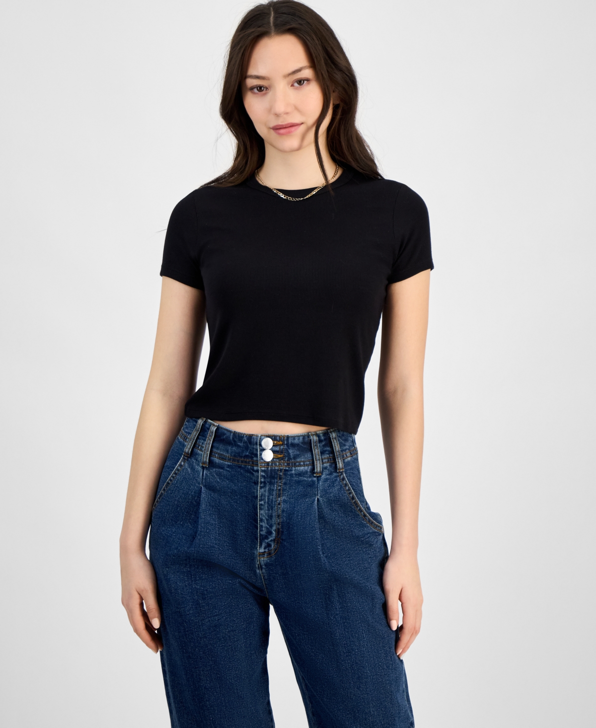 Self Esteem Juniors' Soft Ribbed Baby Tee In Black
