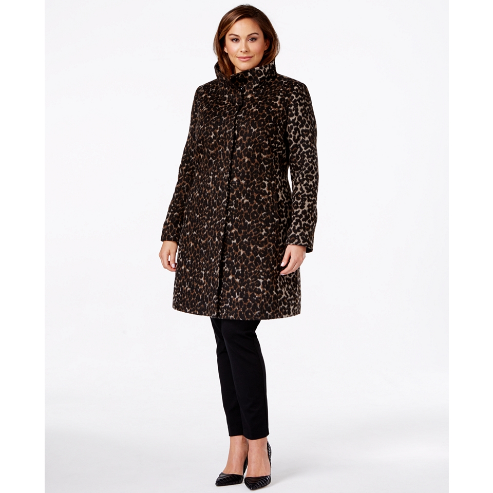 Via Spiga Plus Size Animal Print A Line Coat   Coats   Women