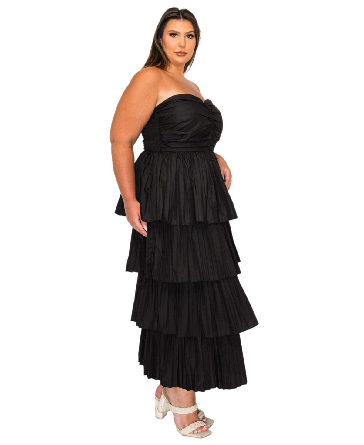 L I V D Plus Size Eleni Strapless Pleated Tiered Dress