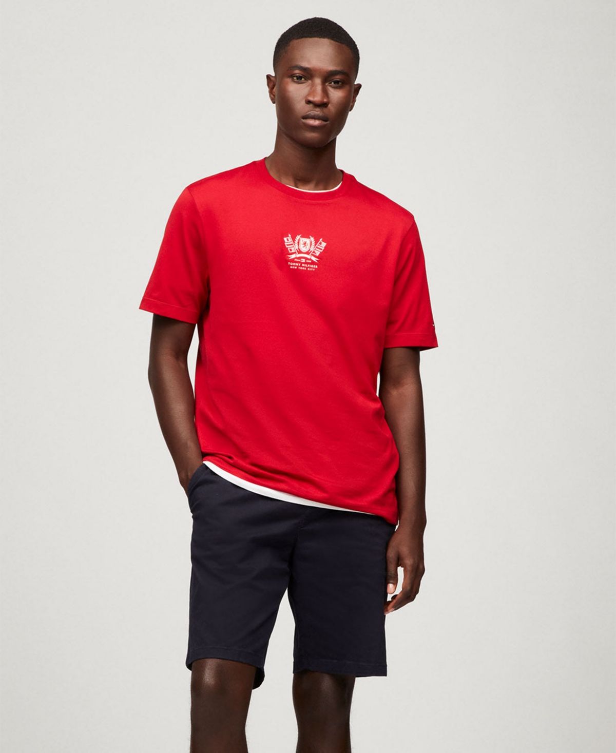 Tommy Hilfiger Men's Embroidered Crest Logo T-shirt In Medium Red