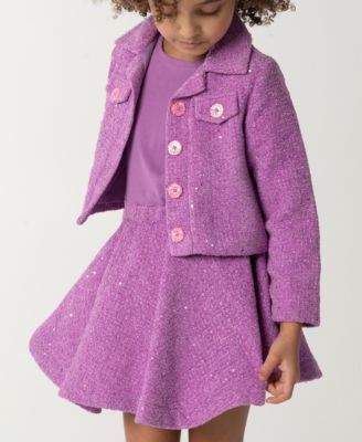 Little Girls Sequin Tweed Skirt Dress with Jacket, 2-Piece Set