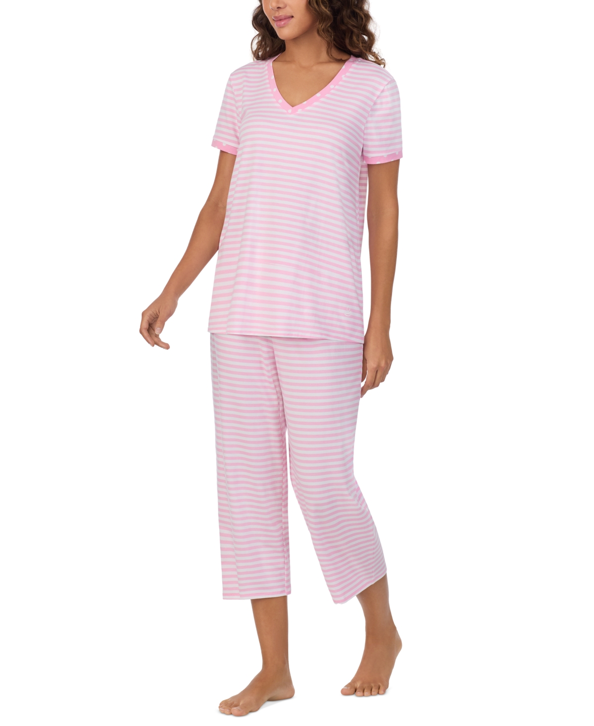 Shop Cuddl Duds Women's 2-pc. Cropped Short-sleeve Pajama Set In Pink Stripe