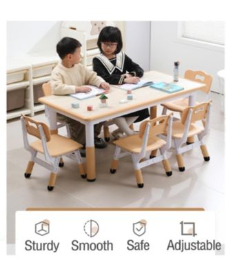 6-Piece Adjustable Height Plastic Graffiti Desktop with Non-Slip Legs - Kids Table and Chairs Set