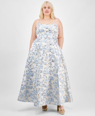 B Darlin - Trendy Plus Size Metallic-Jacquard Sleeveless Ball Gown