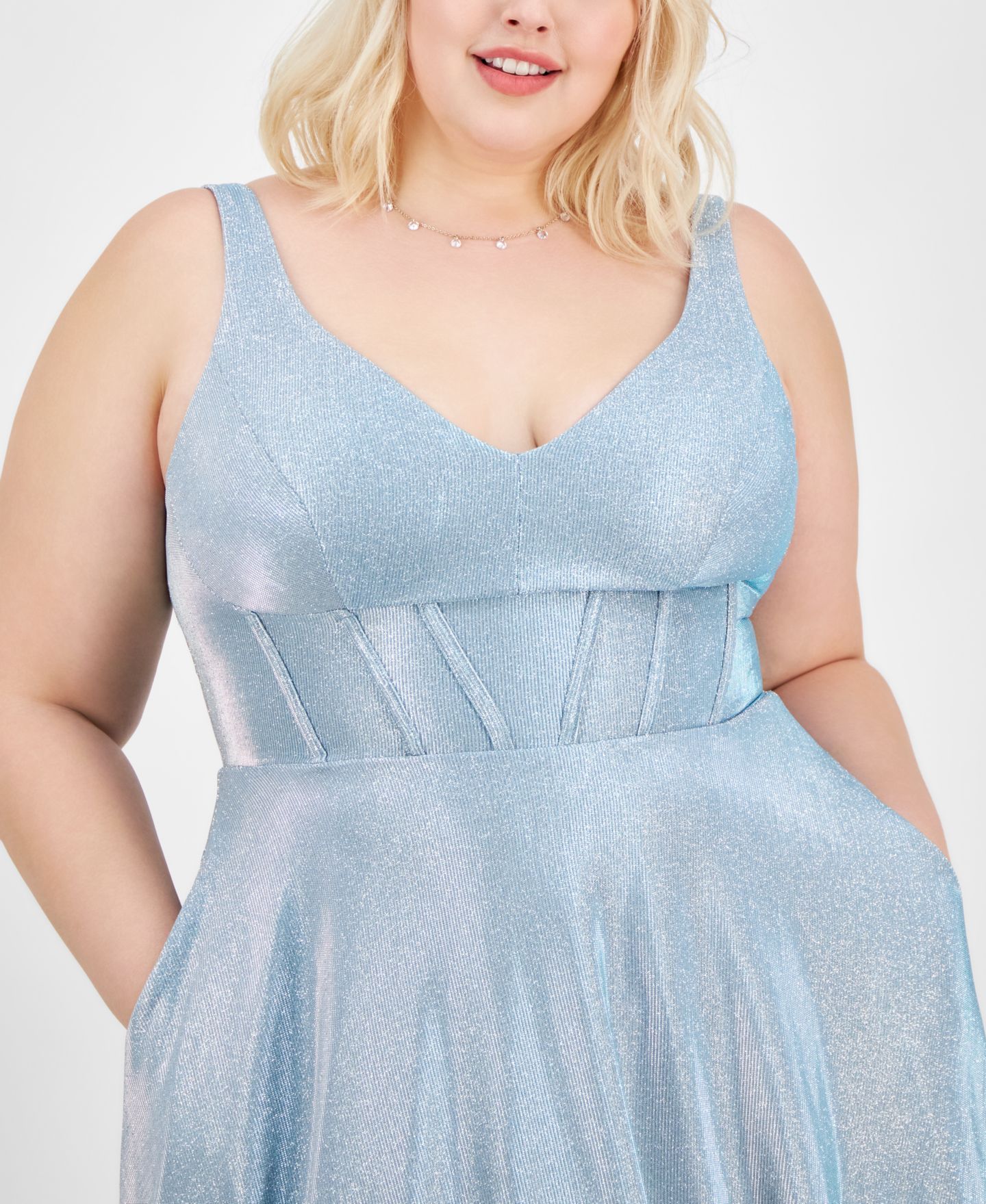 Женское платье City Studios Trendy Plus Size Glitter V-Neck Sleeveless Gown, цвет: Виноградный — фото 6