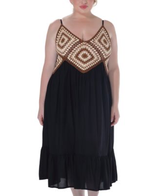 Plus Size Crochet Flounce-Hem Midi Dress
