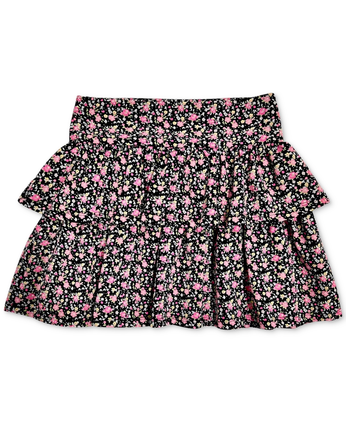Shop With Jules Big Girls Tiered Knit Skirt In Black Floral