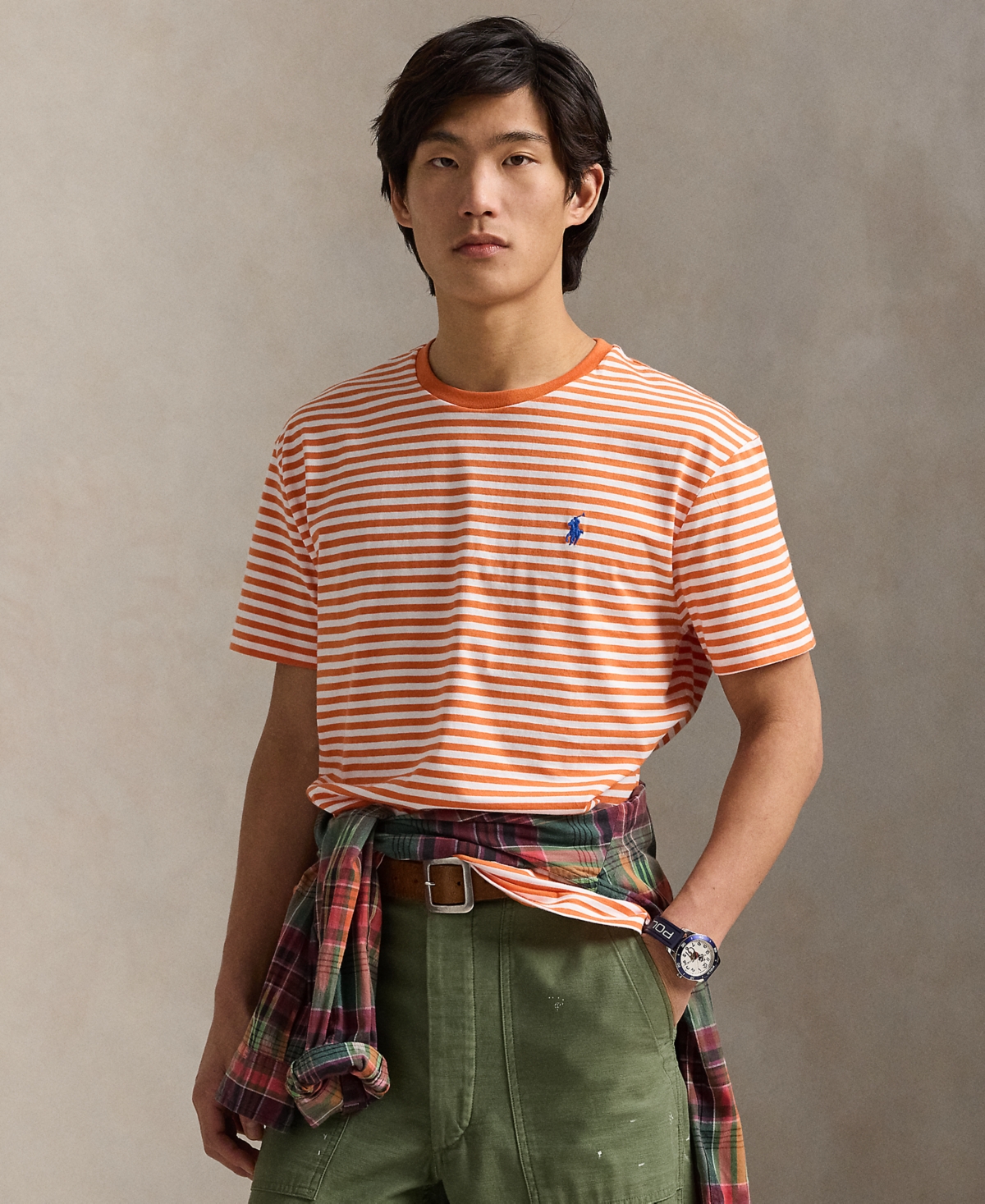 Polo Ralph Lauren Men's Classic-Fit Striped Jersey T-Shirt -white