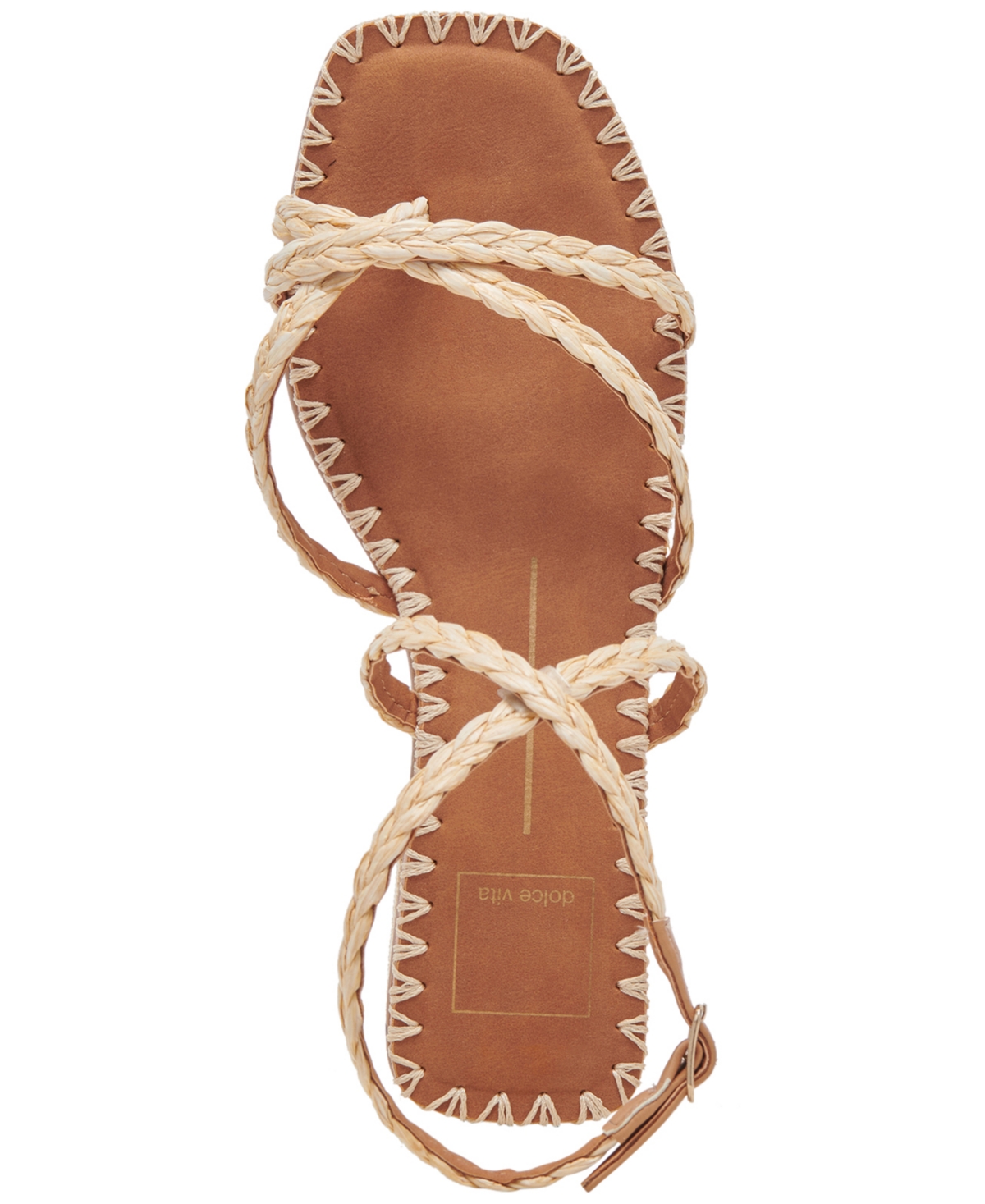 Shop Dolce Vita Women's Brinn Ankle-strap Strappy Whipstitch Block-heel Sandals In Light Natural Raffia