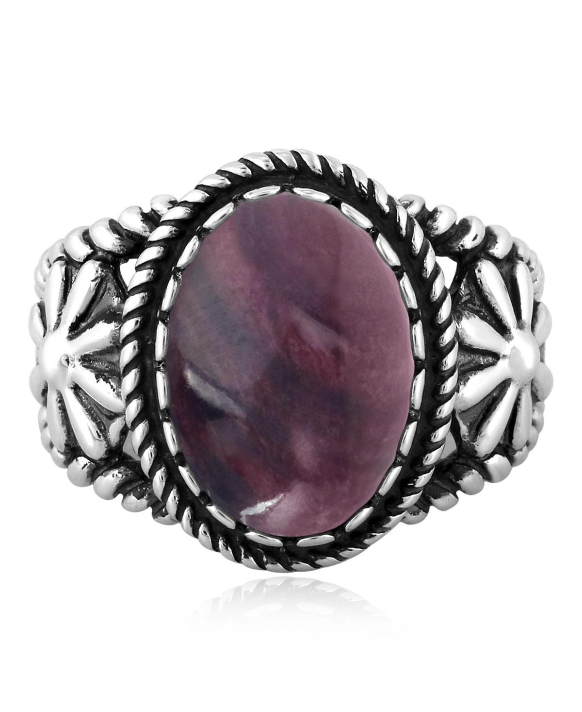 Sterling Silver Purple Spiny Oyster Concha Flower Ring, Size 8 - Purple spiny