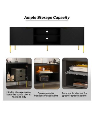 1 PC wooden Unique Herringbone Design Multifunctional TV Stand With LED Light