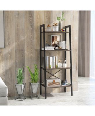 4-Tier Bookshelf with Metal Frame and Adjustable Foot Pads