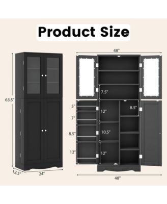 Tall Kitchen Pantry Cabinet with Dual Tempered Glass Doors and Shelves