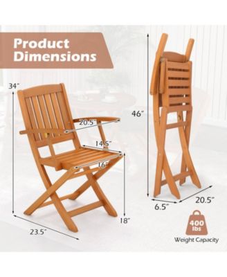 Patio Wood Folding Chair Set of 2 with Armrests and Slatted Seat