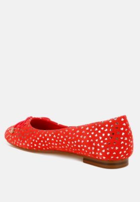 Womens Apollon Bow Detail Embossed Suede Ballerinas