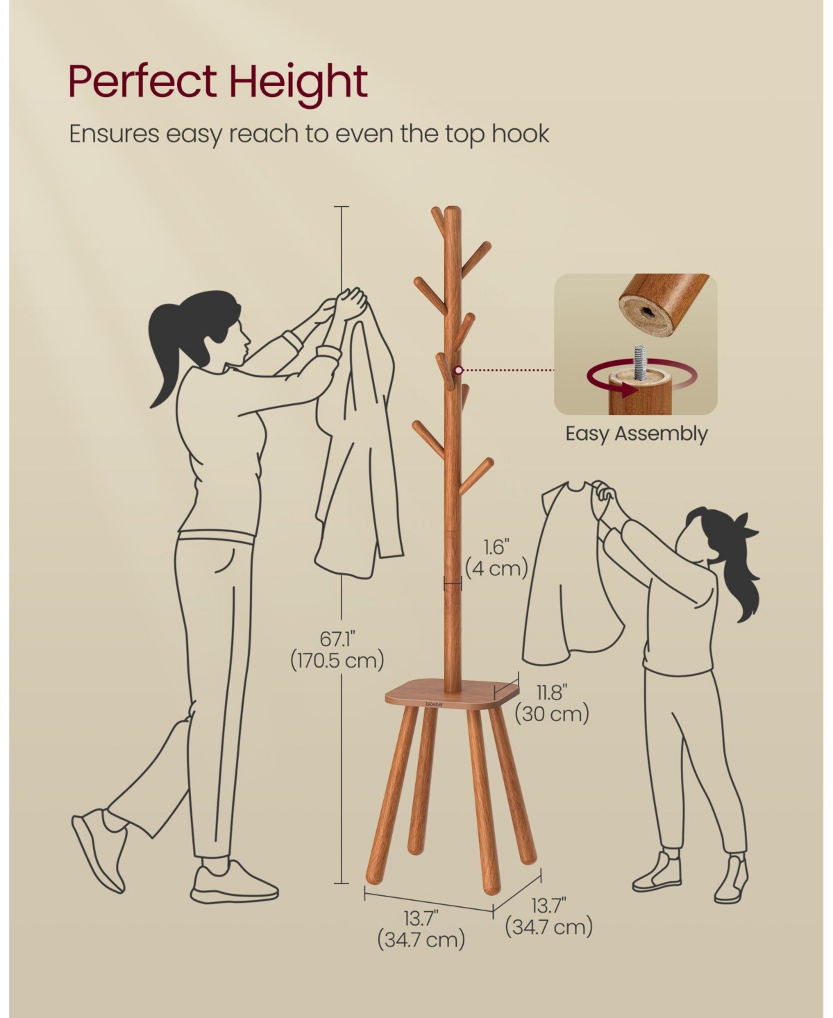 Slickblue Freestanding Coat Rack with 8 Hooks and Storage Shelf, Hall Coat Tree for Entryway Organization
