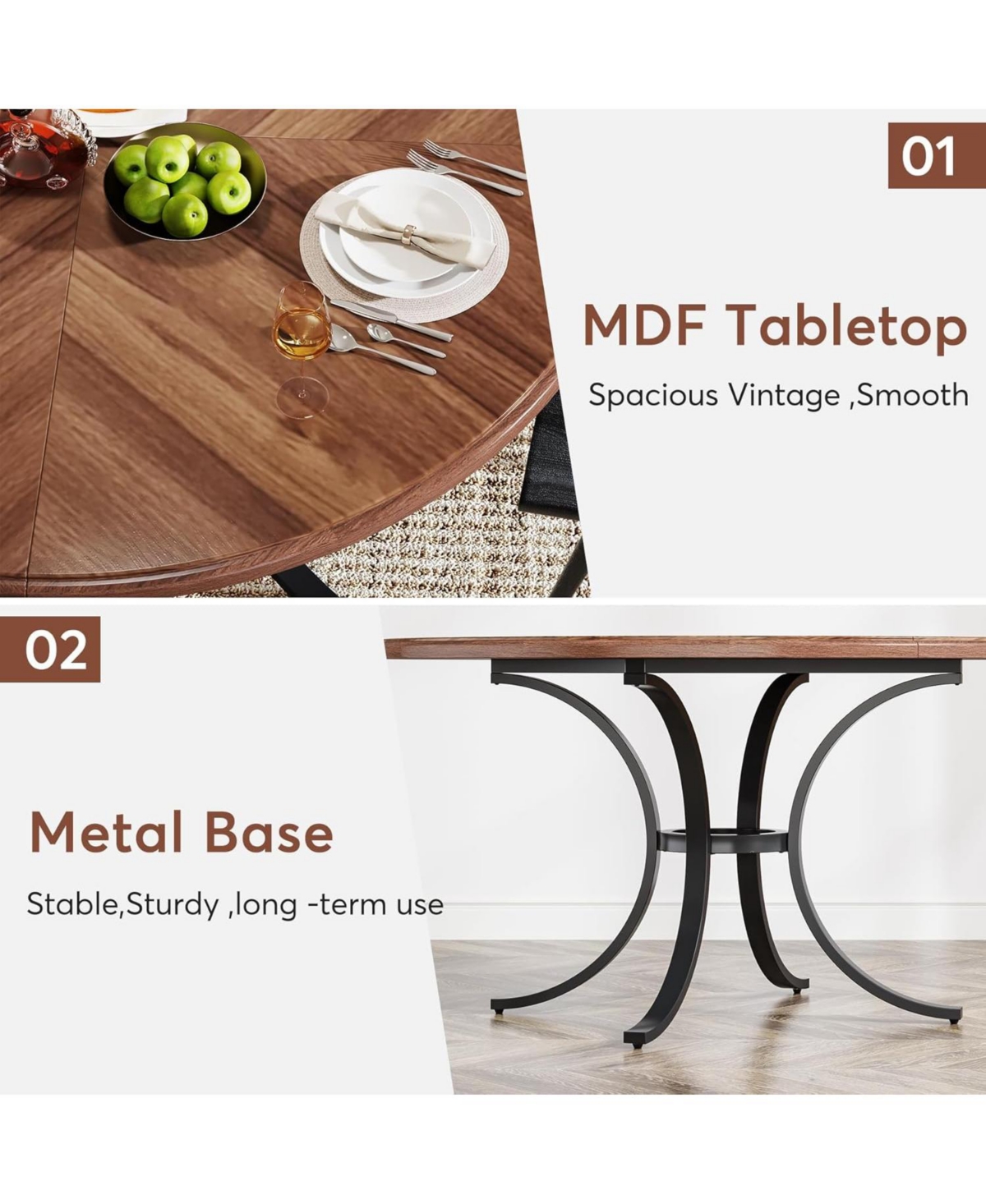 Tribesigns Round Dining Table for 4-6 People, Rustic Dinner Table with Wooden Texture Surface & Pedestal, Round Kitchen Table for Dining Room, Liv