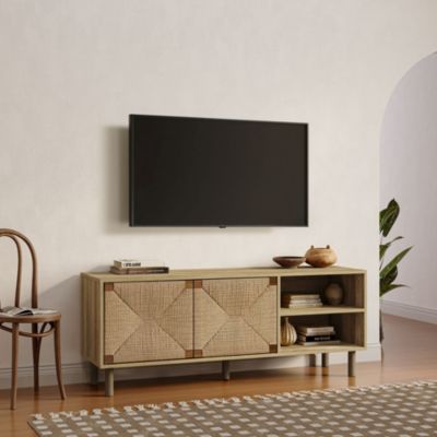 Mid-Century Modern Rope 55.1-Inch Wide TV Console with Storage
