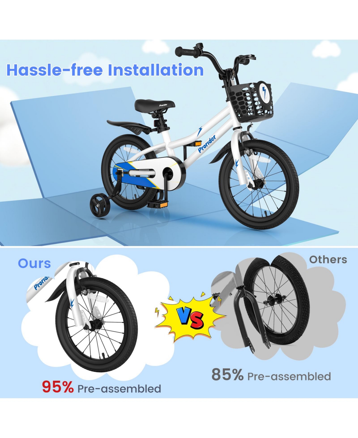 16'' Kid's Bike with Removable Training Wheels & Basket for 4-7 Years Old