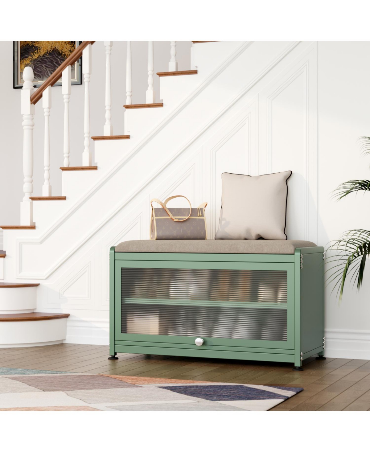 Mega Casa Shoe Bench with Storage,Shoe Rack Bench for Entryway,Metal Shoe Bench with Seating, Shoe Organizer Bench with Cabinet, Metal Storage Bench f