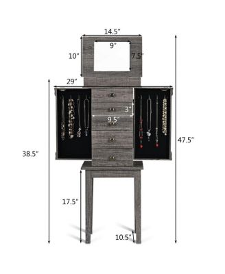 Standing Jewelry Cabinet Storage Organizer with Wooden Legs