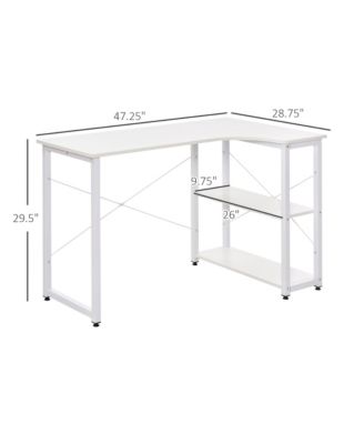 L-Shaped Computer Desk with 2 Side Shelves and Steel Frame