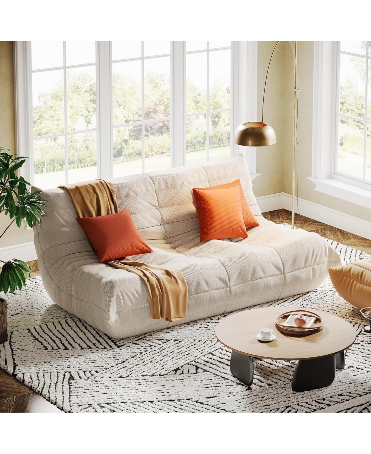 Tribesigns Modern Lazy Floor Sofa with 3 Pillows for Living Room Bedroom,High-Density Foam Giant Bean Bag Couch, Armless 3-Seater Comfy Accent