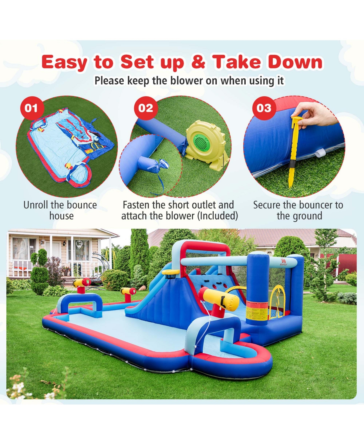 Inflatable Water Slide Park Kids Bounce House Climbing Jumping with 680W Blower