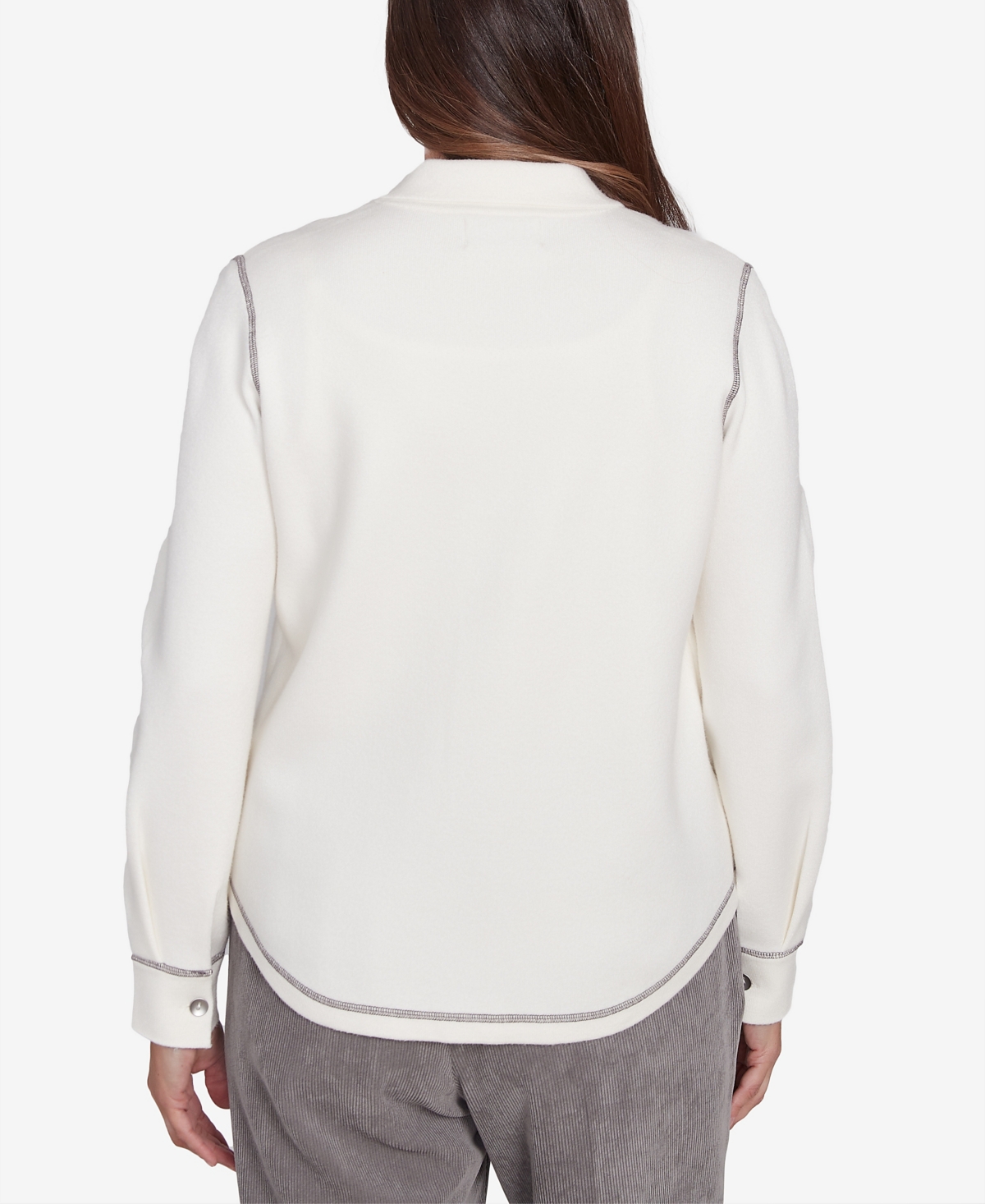 Alfred Dunner Petite Copenhagen Button Up Shirt Jacket In Winter White