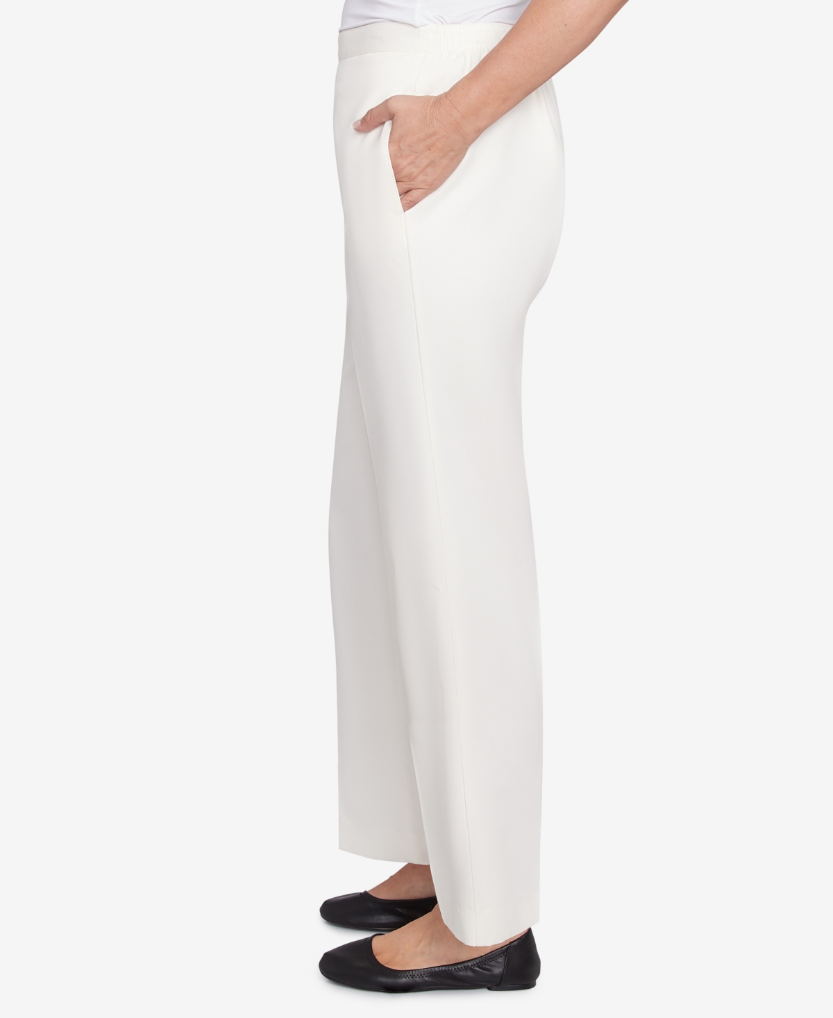 Alfred Dunner Petite Copenhagen Soft Heather Microfiber Short Length Pants In Winter White