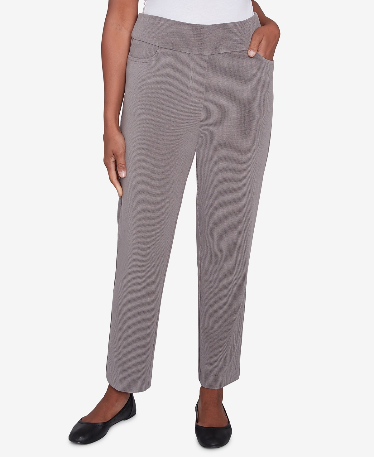 Women's Copenhagen Knit Corduroy Faux Fly Pull On Short Length Pants - Graphite