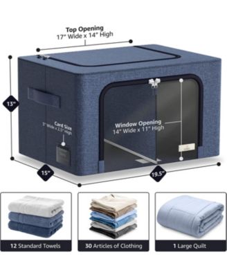 2 Pack Large Foldable Storage Box - Metal Frame, Oxford Fabric, Large Window & Handles - Organization for Bedroom, Linens & Clothes (Beige