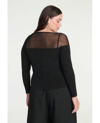 Elements Women's Plus Size Mesh Panel Long Sleeve Top