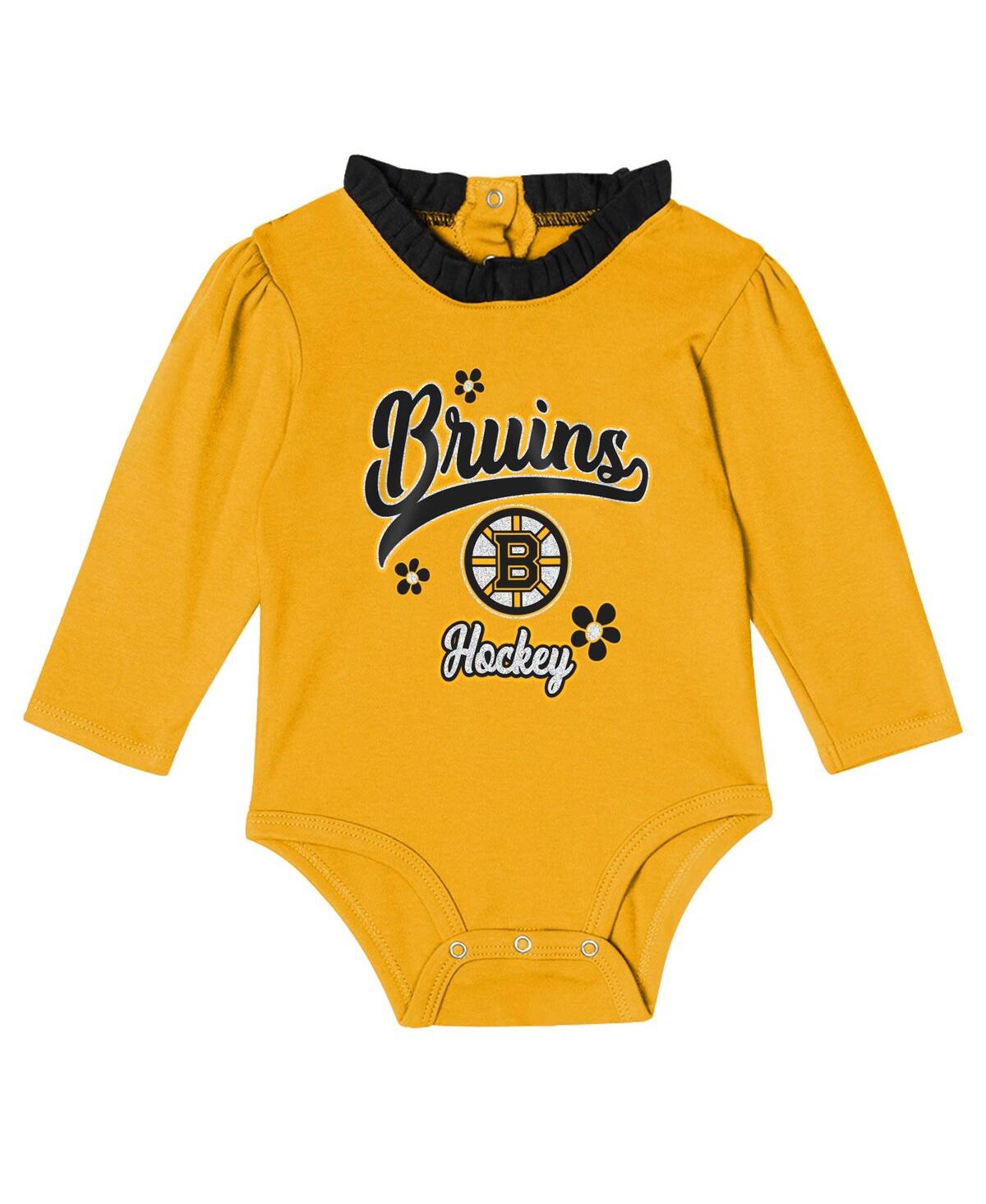 OUTERSTUFF BABY BOYS AND GIRLS BLACK BOSTON BRUINS RINK QUEEN LONG SLEEVE 3-PIECE SET
