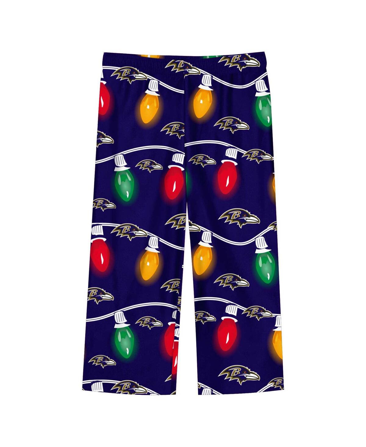 Outerstuff Toddler Baltimore Ravens Two-piece Garland Holiday Long Sleeve Pajama Set In Blue