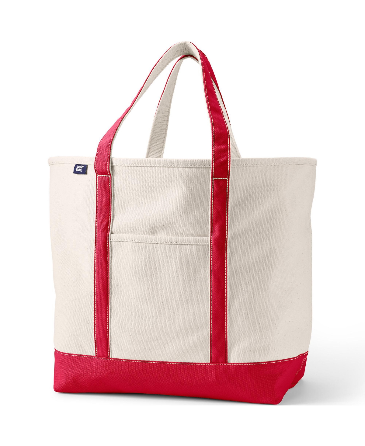 Lands' End Extra Large5 Pocket Open Top Canvas Tote Bag - Natural/heritage red